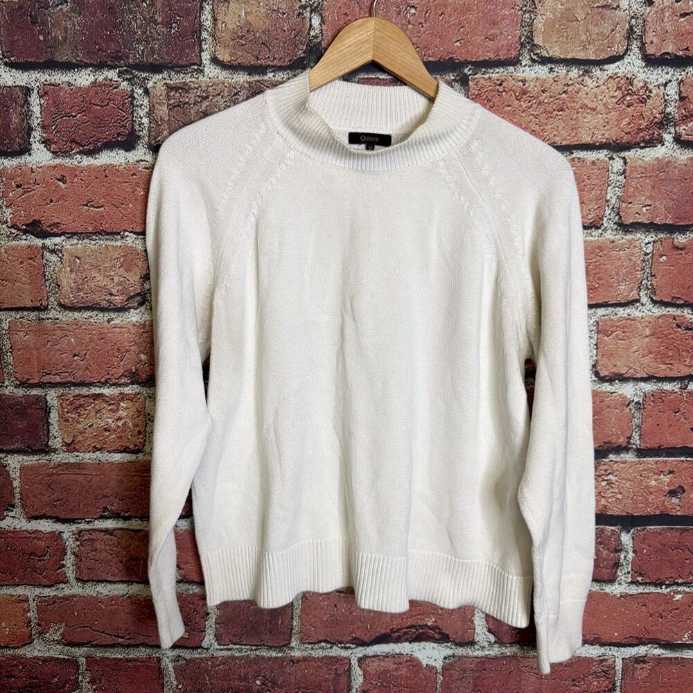 M Quince 100% Organic Cotton Mock Neck White Knit Women’s Sweater